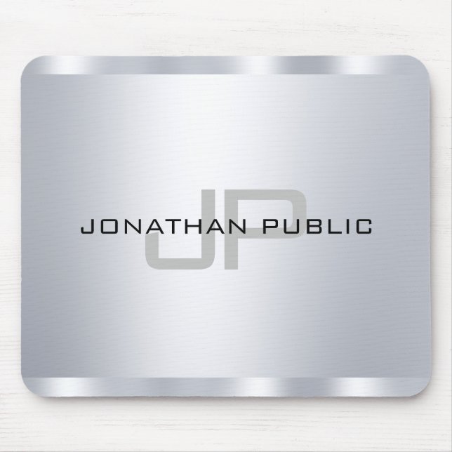Faux Silver Metallic Look Monogrammed Template Mouse Pad (Front)