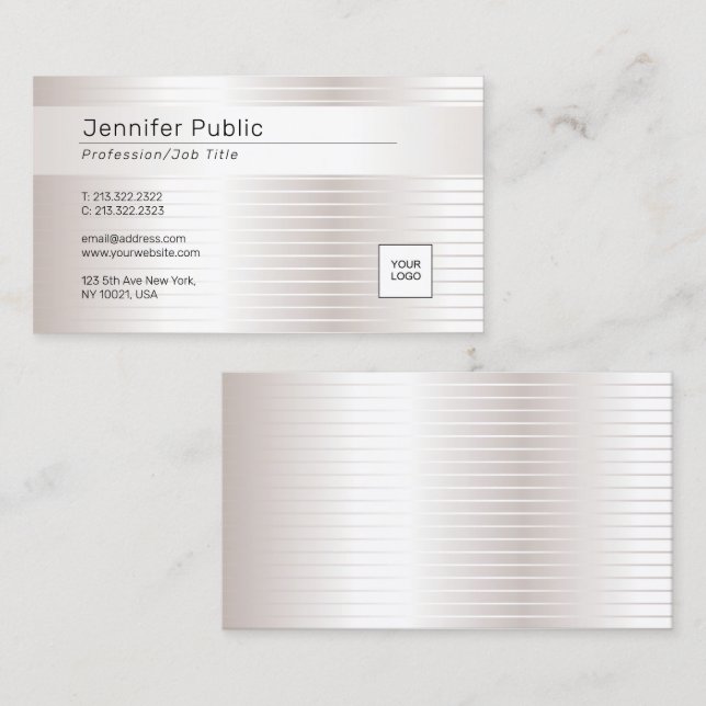 Faux Silver Modern Elegant Glamorous Template Business Card (Front/Back)