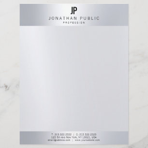 Faux Silver Monogram Professional Modern Template Letterhead