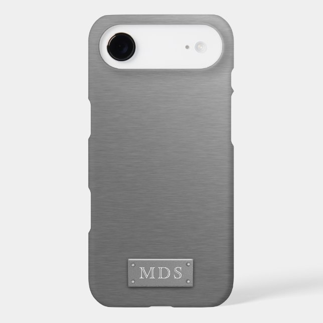 Faux Silver Monogram Titanium Gray Brushed Metal Iphone Case (Back)