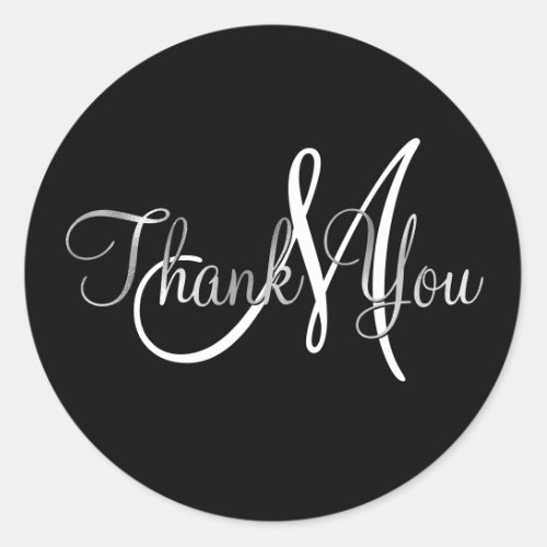 Faux Silver Ombre Foil Thank You Monogram Classic Round Sticker
