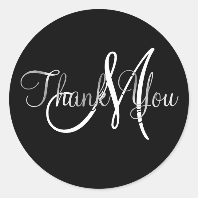 Faux Silver Ombre Foil Thank You Monogram Classic Round Sticker (Front)