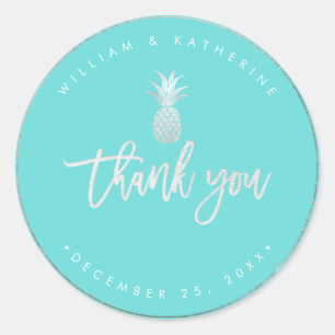 Faux Silver Pineapple Thank You DIY Background Classic Round Sticker