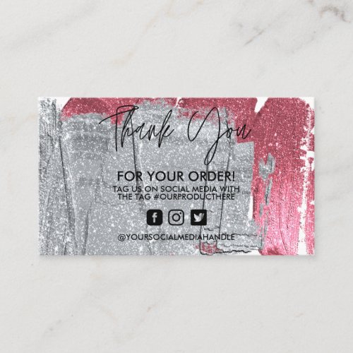 Faux Silver Pink Glitter Thank You Trendy Salon Business Card