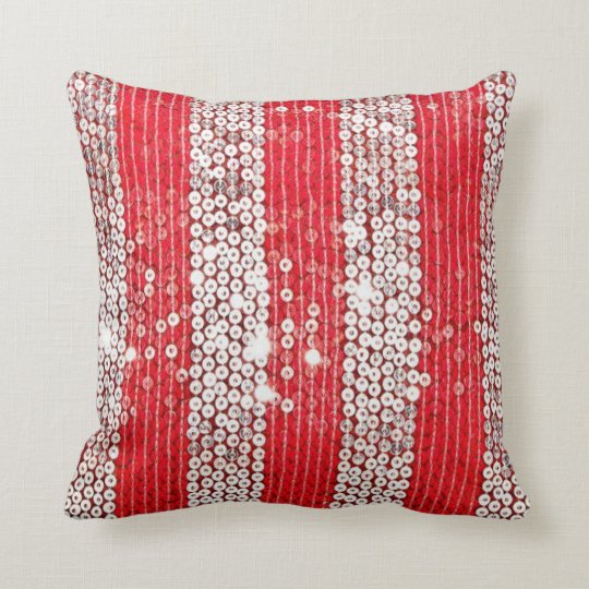 Faux Silver & Red Sequin Decorative Pillow