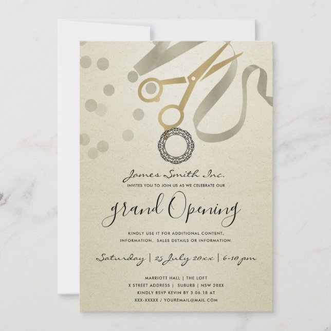 FAUX SILVER RIBBON CUTTING GRAND OPENING INVITE (Front)