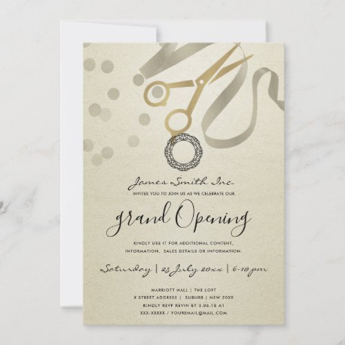 FAUX SILVER RIBBON CUTTING GRAND OPENING INVITE