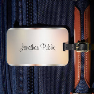 Faux Silver Script Name Typography Template Luggage Tag