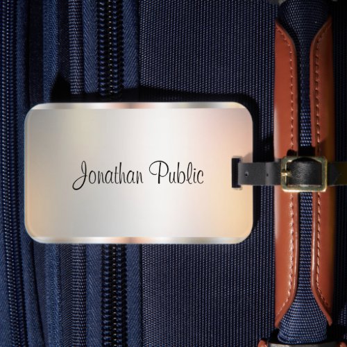 Faux Silver Script Name Typography Template Luggage Tag