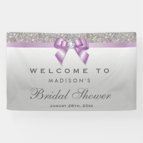 Faux Silver Sequin Lilac Diamond Bow Bridal Shower Banner