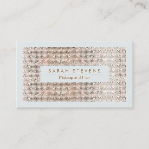 Customizable Sparkly FAUX Silver Sequins Makeup and Hair Business Cards
