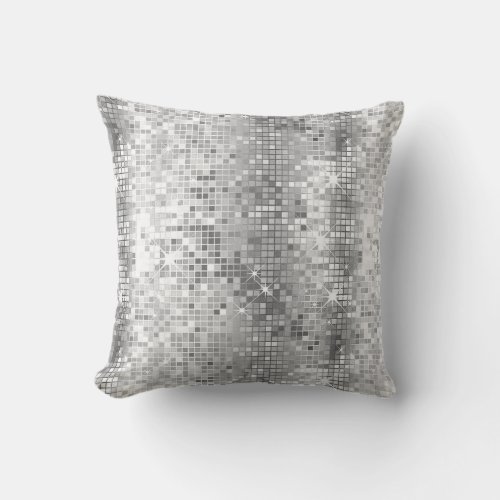 faux silver sequin mirror ball lights pattern throw pillow