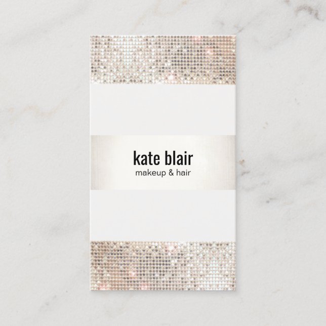Faux Silver Sequin Stripes Beauty Salon Business Card (Front)