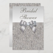 Faux Silver Sequins and Bow Bridal Shower Invitation (Front/Back)
