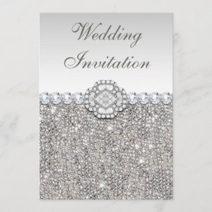 Faux Silver Sequins and Diamond Images Wedding Invitation