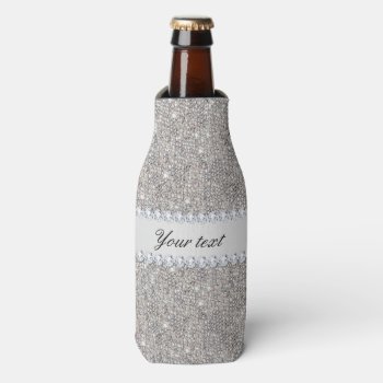 Faux Silver Sequins And Diamonds Bottle Cooler by glamgoodies at Zazzle
