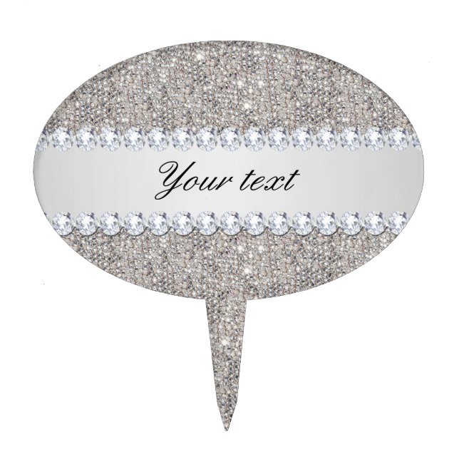 Faux Silver Sequins and Diamonds Cake Topper (Front)