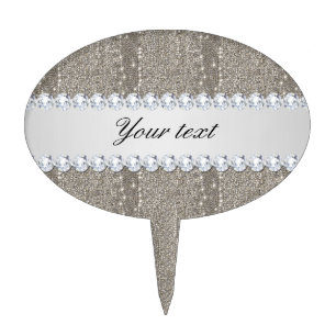 Faux Silver Sequins and Diamonds Cake Topper
