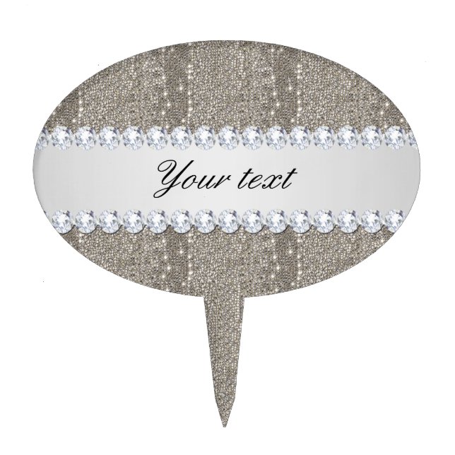 Faux Silver Sequins and Diamonds Cake Topper (Front)
