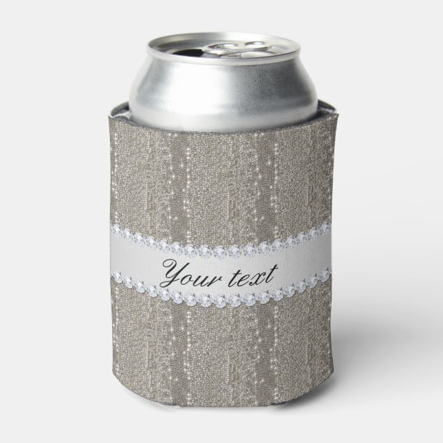 Faux Silver Sequins and Diamonds Can Cooler (Can Front)