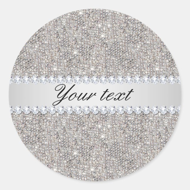 Faux Silver Sequins and Diamonds Classic Round Sticker (Front)