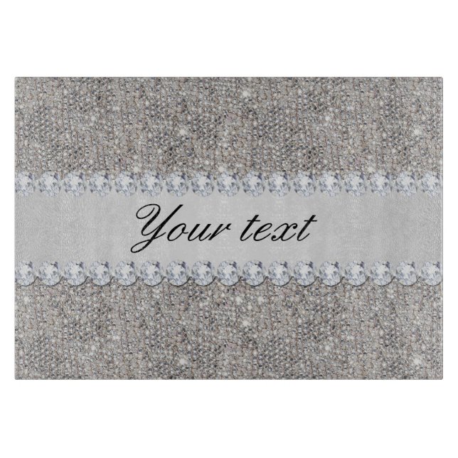 Faux Silver Sequins and Diamonds Cutting Board (Front)