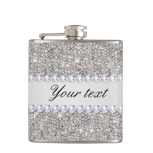 Faux Silver Sequins and Diamonds Hip Flask