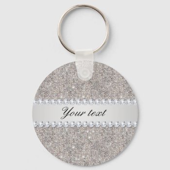 Faux Silver Sequins And Diamonds Keychain by glamgoodies at Zazzle