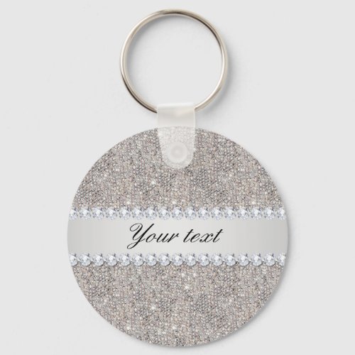 Faux Silver Sequins and Diamonds Keychain