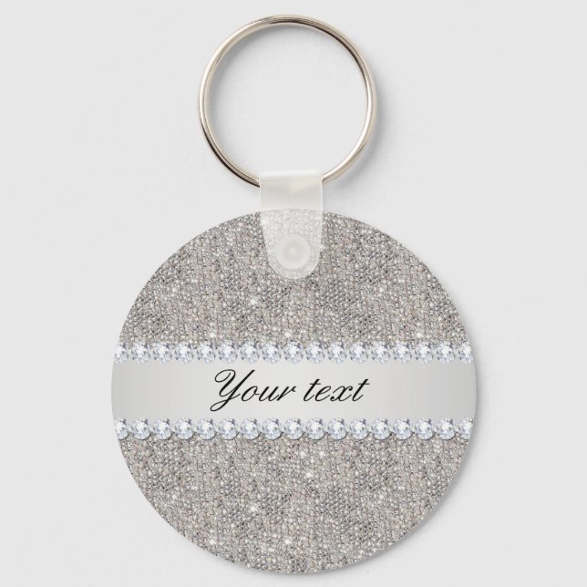 Faux Silver Sequins and Diamonds Keychain (Front)