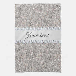 Faux Silver Sequins and Diamonds Kitchen Towel
