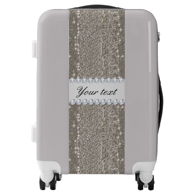 Faux Silver Sequins and Diamonds Luggage (Front)