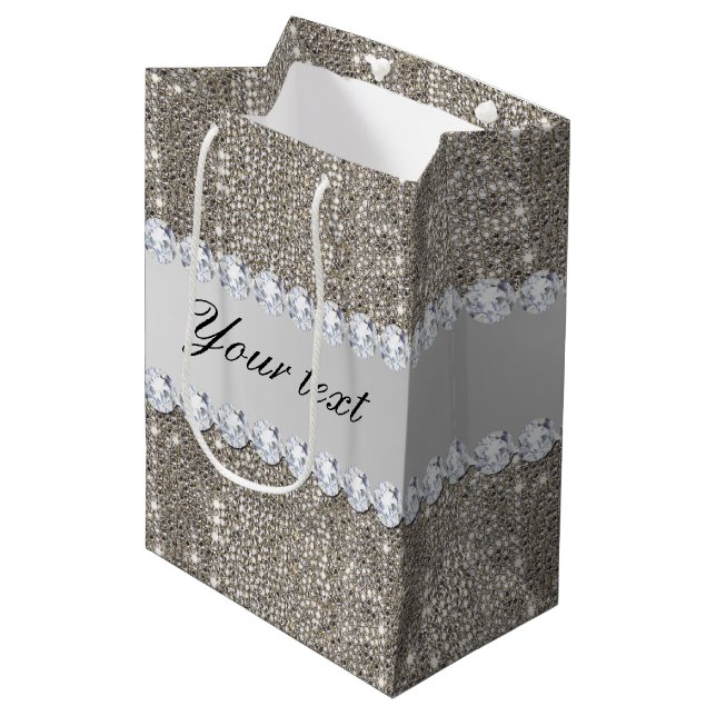 Faux Silver Sequins and Diamonds Medium Gift Bag (Front Angled)