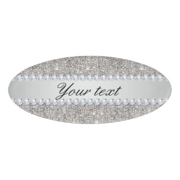 Faux Silver Sequins And Diamonds Name Tag by glamgoodies at Zazzle
