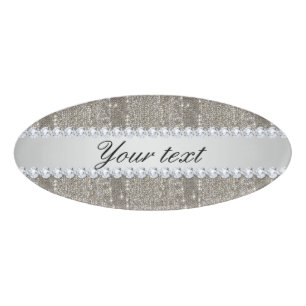Faux Silver Sequins and Diamonds Name Tag