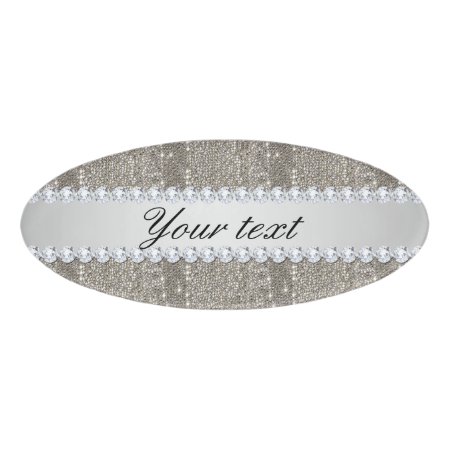 Faux Silver Sequins And Diamonds Name Tag