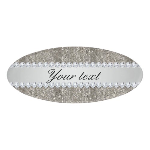 Faux Silver Sequins and Diamonds Name Tag