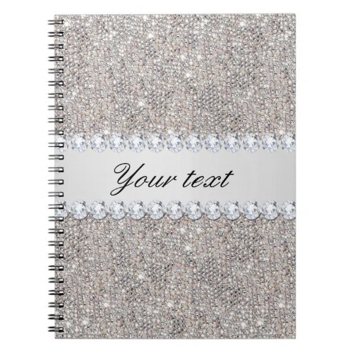 Faux Silver Sequins and Diamonds Notebook
