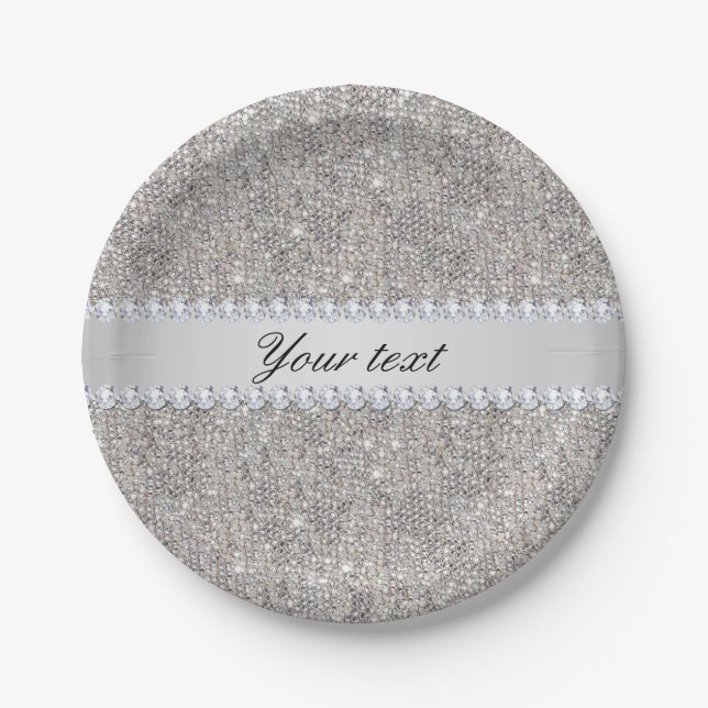 Faux Silver Sequins and Diamonds Paper Plates (Front)