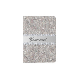 Faux Silver Sequins and Diamonds Passport Holder
