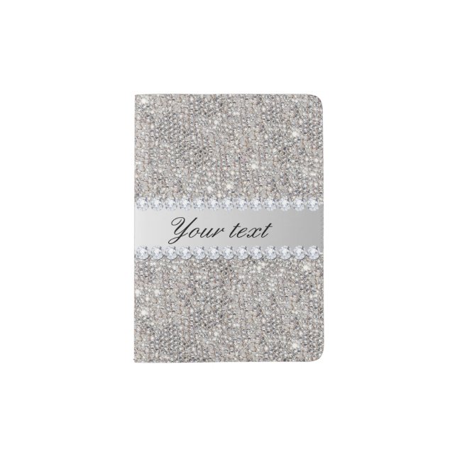 Faux Silver Sequins and Diamonds Passport Holder (Front)