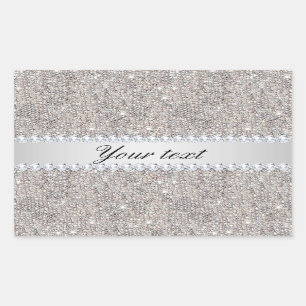 Faux Silver Sequins and Diamonds Rectangular Sticker