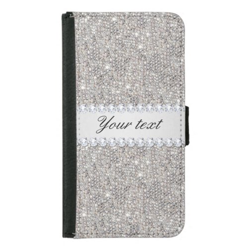 Faux Silver Sequins and Diamonds Samsung Galaxy S5 Wallet Case