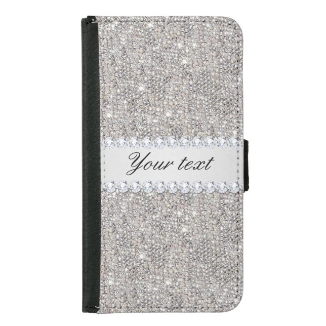 Faux Silver Sequins and Diamonds Samsung Galaxy Wallet Case (Front)