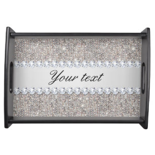 Faux Silver Sequins and Diamonds Serving Tray
