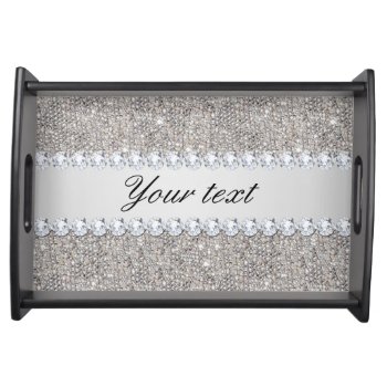 Faux Silver Sequins And Diamonds Serving Tray by glamgoodies at Zazzle