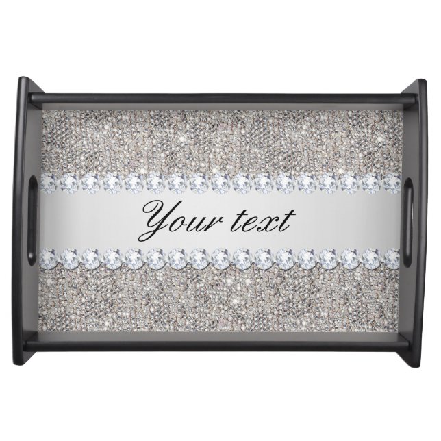 Faux Silver Sequins and Diamonds Serving Tray (Front)
