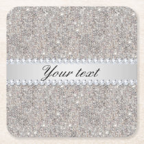 Faux Silver Sequins and Diamonds Square Paper Coaster Faux Silver Sequins and Diamonds Square Paper Coaster