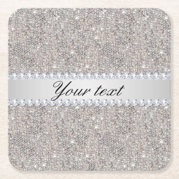 Faux Silver Sequins and Diamonds Square Paper Coaster