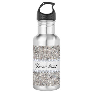 Faux Silver Sequins and Diamonds Stainless Steel Water Bottle
